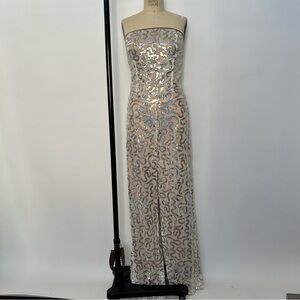 Silver Sequin Strapless Jumpsuit for Prom